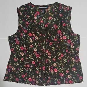 Requirements Floral Sleeveless Blouse - Black and Pink
